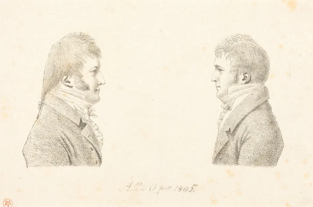 Self-Portrait and the Artist's Brother, by duc de Montpensier, Antoine Marie Philippe Louis d' Orléans, ink, 1805