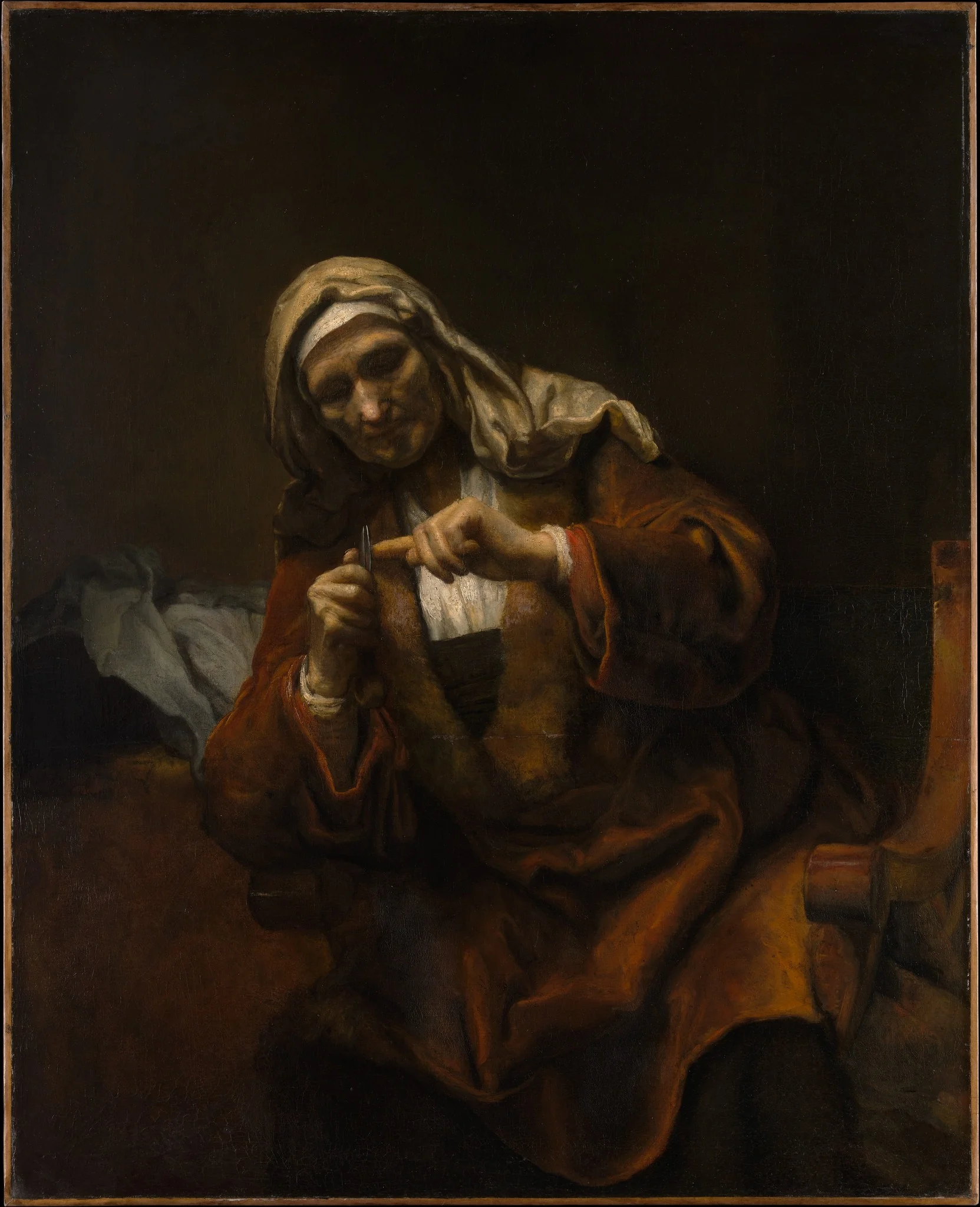 Old Woman Cutting Her Nails, detail