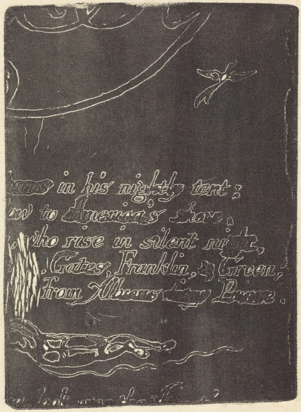 Restrike from fragment of cancelled plate for "A Prophecy", by William Blake, ink, 1793