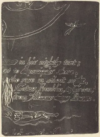 Restrike from fragment of cancelled plate for "A Prophecy", by William Blake, ink, 1793