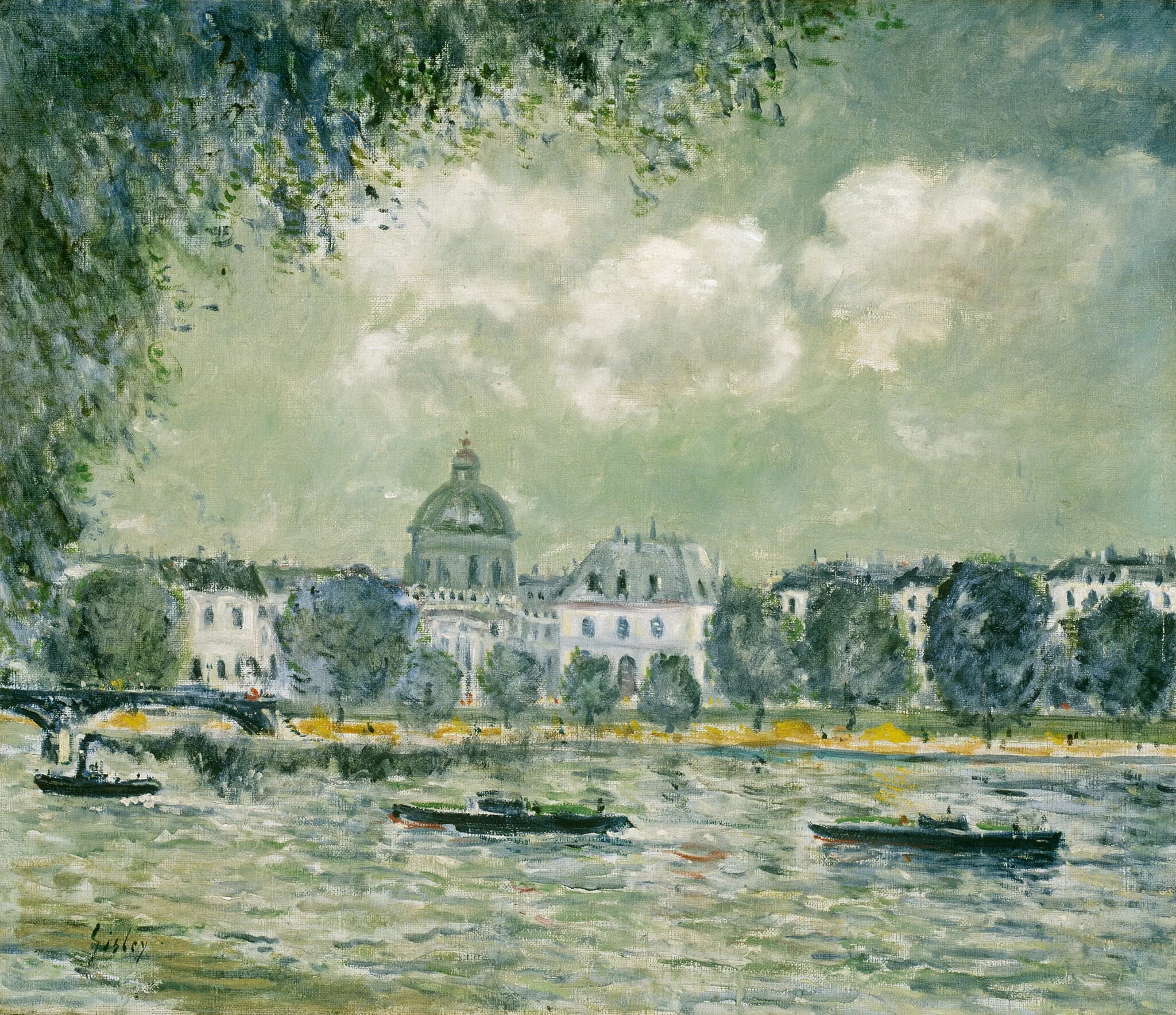 Landscape along the Seine with the Institut de France and the Pont des Arts, detail