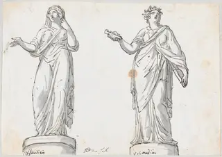 Two Female Figures from the Villa Medici, by Jacques-Louis David, ink, 1778