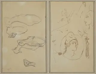 Five Sheep; Four Head Studies [verso], by Paul Gauguin, ink, 1886