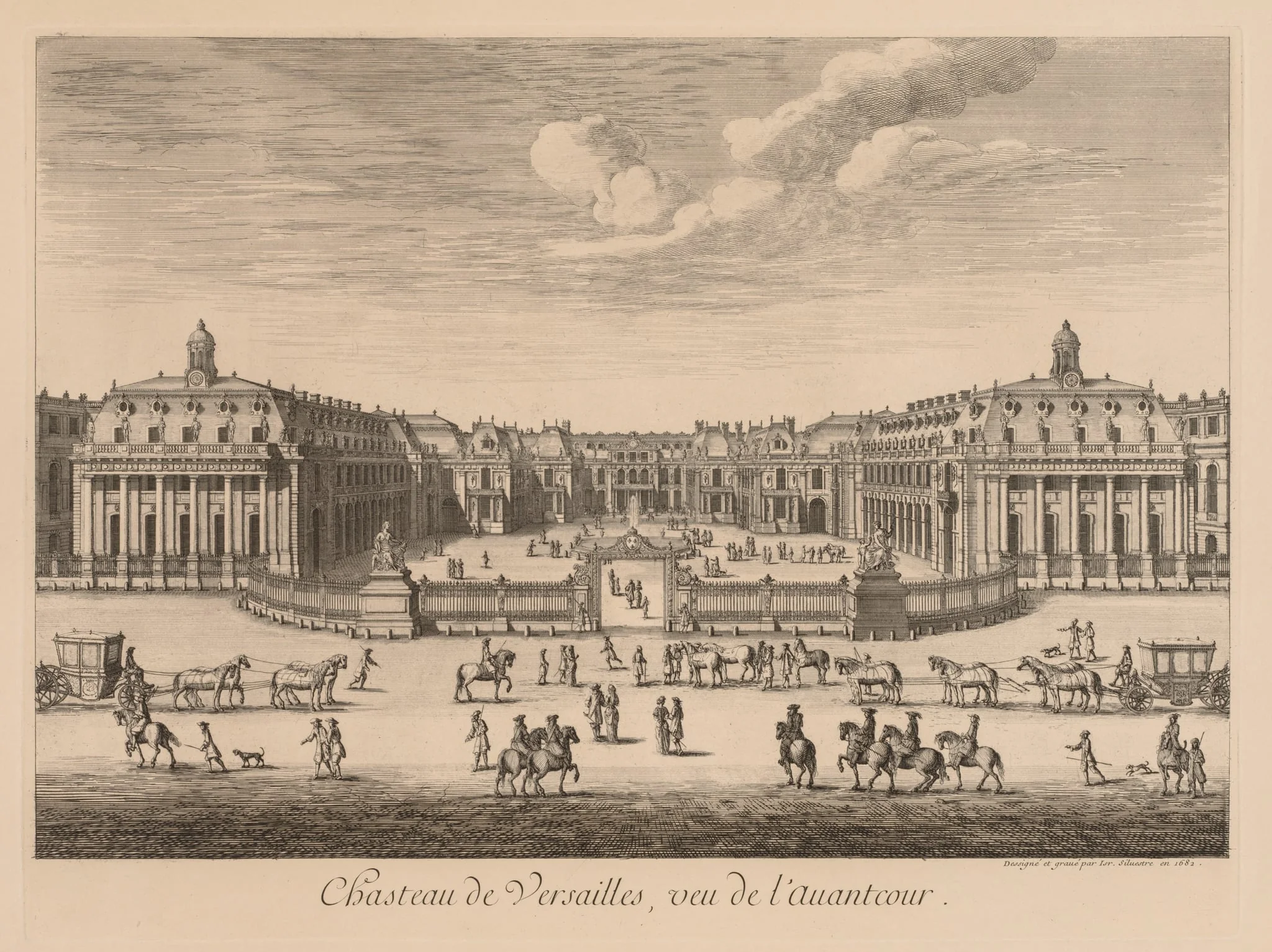 Vue du Château de Versailles, vu de l'avant-cour, detail