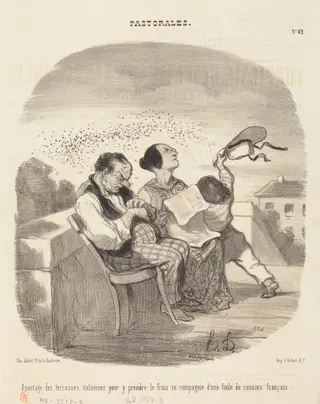 Avantages des terrasses italiennes..., by Honoré Daumier, ink, 1846