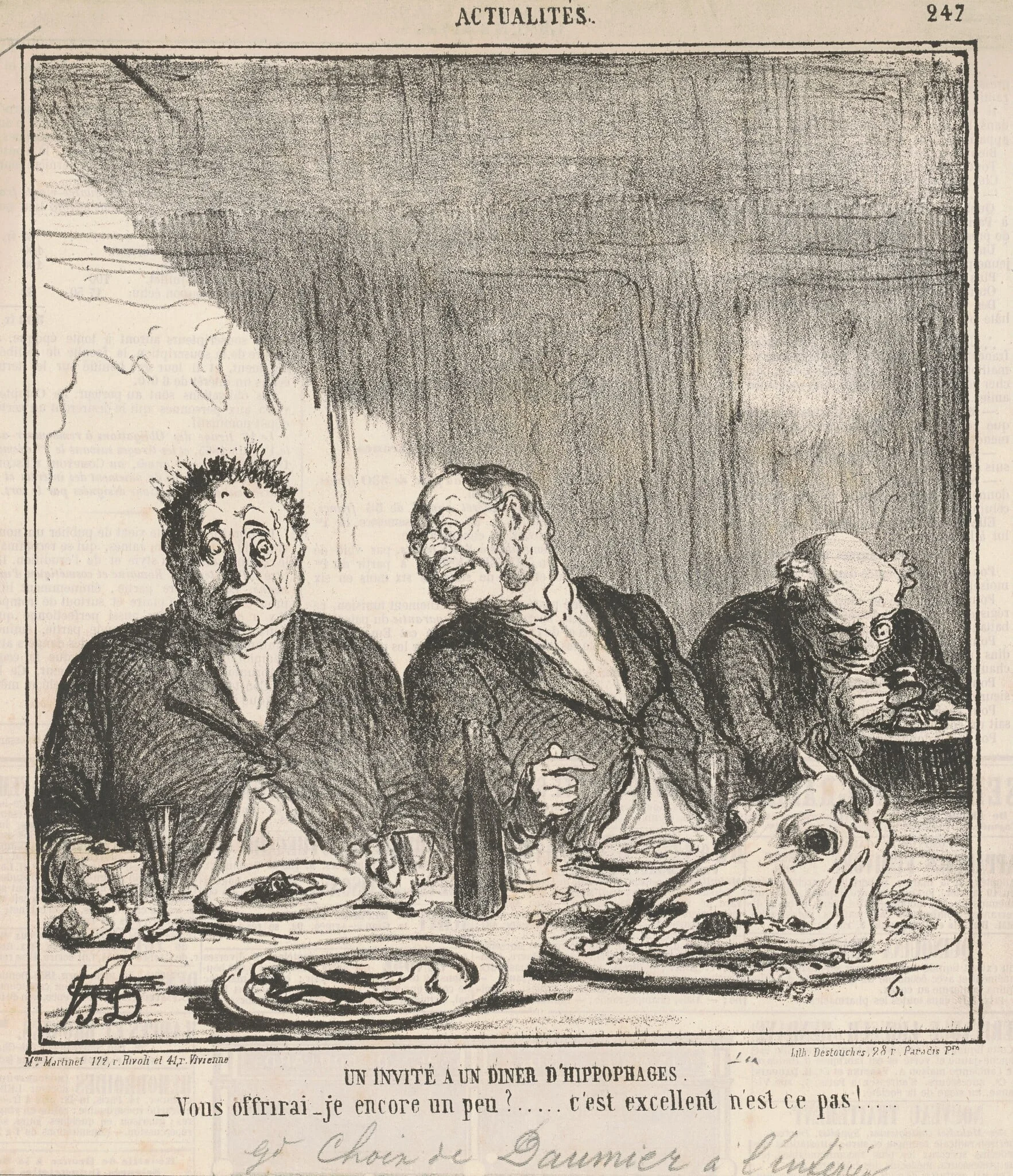 Un invité à un dîner d'hippophages: Vous offrirai-je encore un peu? C'est excellent, n'est-ce pas?, detail