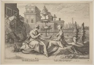 Juno in the Form of Beroe, Warning Semele, by Hendrick Goltzius, ink, 1615