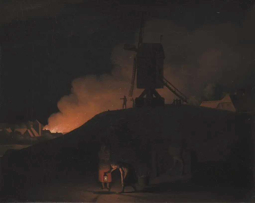 A Fire at Night, by Christoffer Wilhelm Eckersberg, oil, 1807