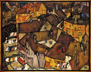 Crescent of Houses (The small City V), by Egon Schiele, oil, 1915