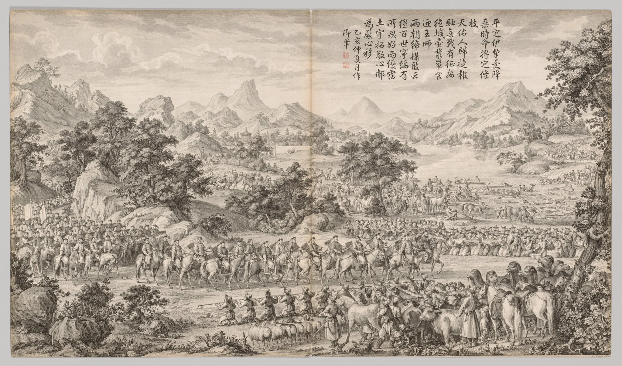 Receiving Surrender from the Eli: from Battle Scenes of the Quelling of Rebellions in the Western Regions, with Imperial Poems, detail