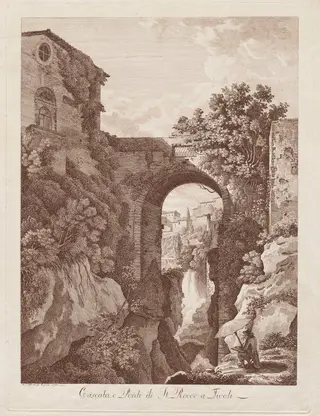 St. Rocco Waterfall and Bridge at Tivoli (Cascata e Ponte di St. Rocco a Tivoli), by Albert Christoph Dies, 1795
