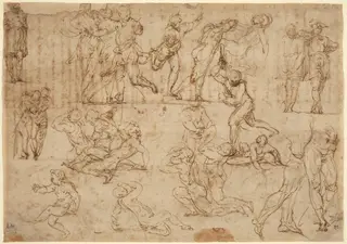 Figure Studies [recto], by Perino del Vaga, ink, 1535