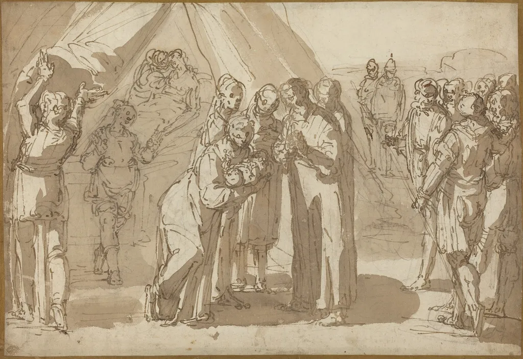 Birth Scene, by Giulio Benso, ink, 1634