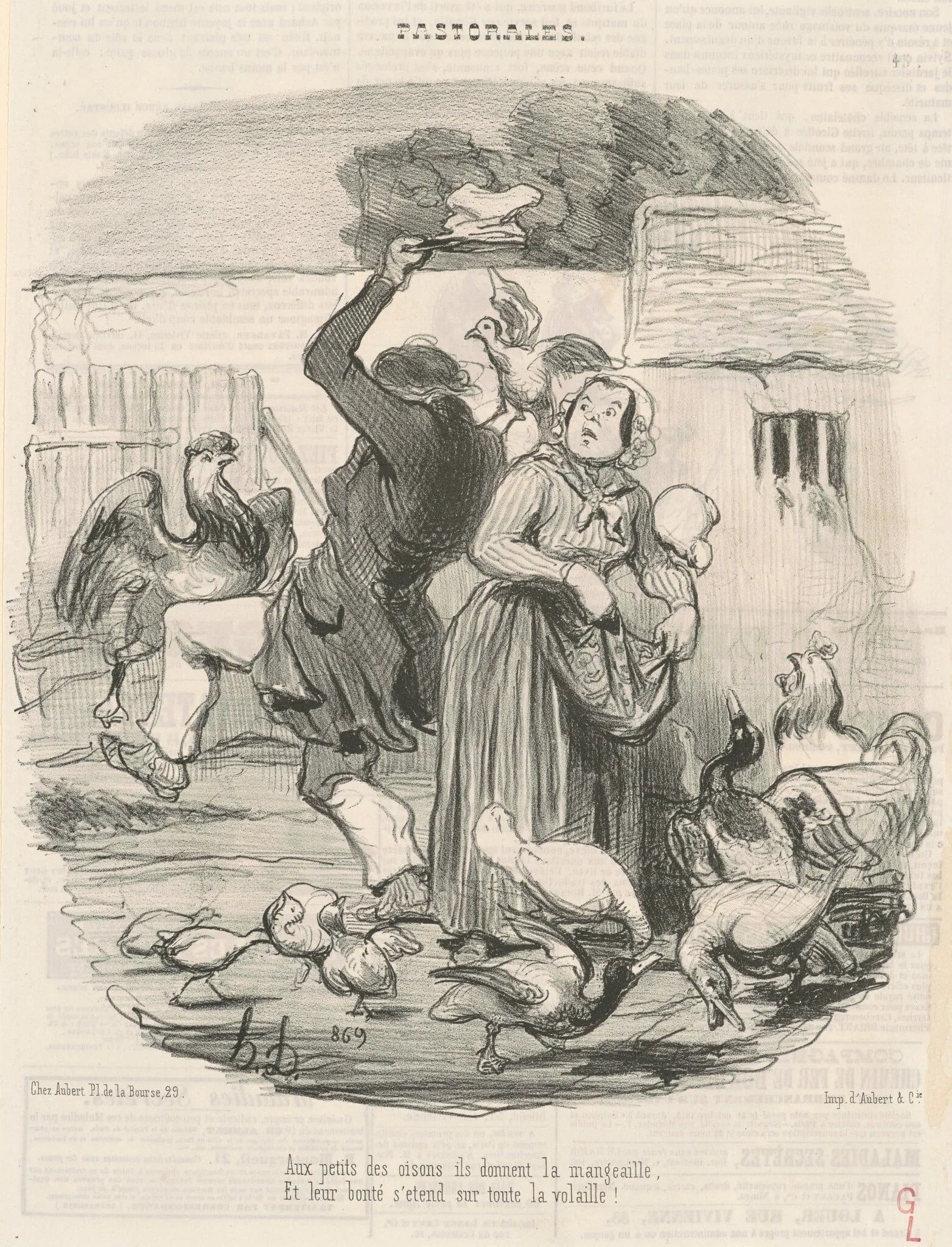 Aux petits des oisons, ils donnent la mangeaille ..., detail