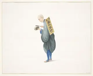 Monk Begging on Behalf of His Monastery, by Puqua, paint, 1790