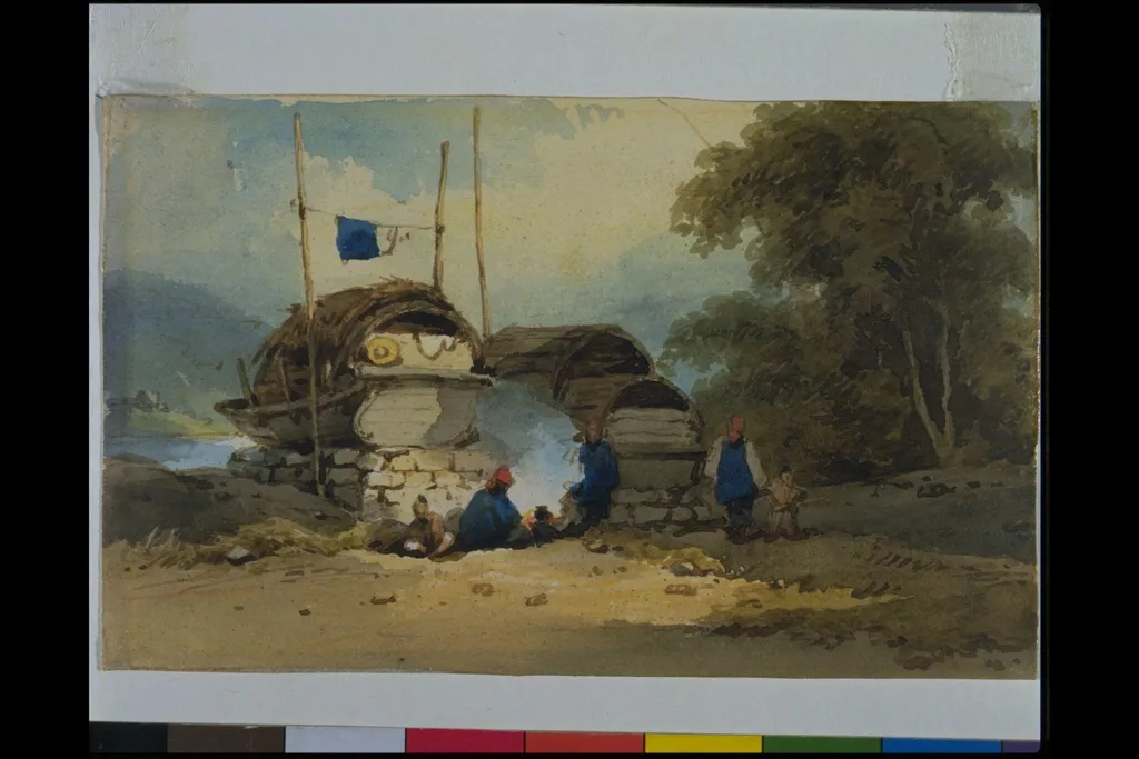 A Riverside Encampment, China, by George Chinnery, watercolor, 1825
