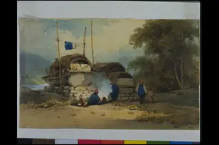 A Riverside Encampment, China, by George Chinnery, watercolor, 1825