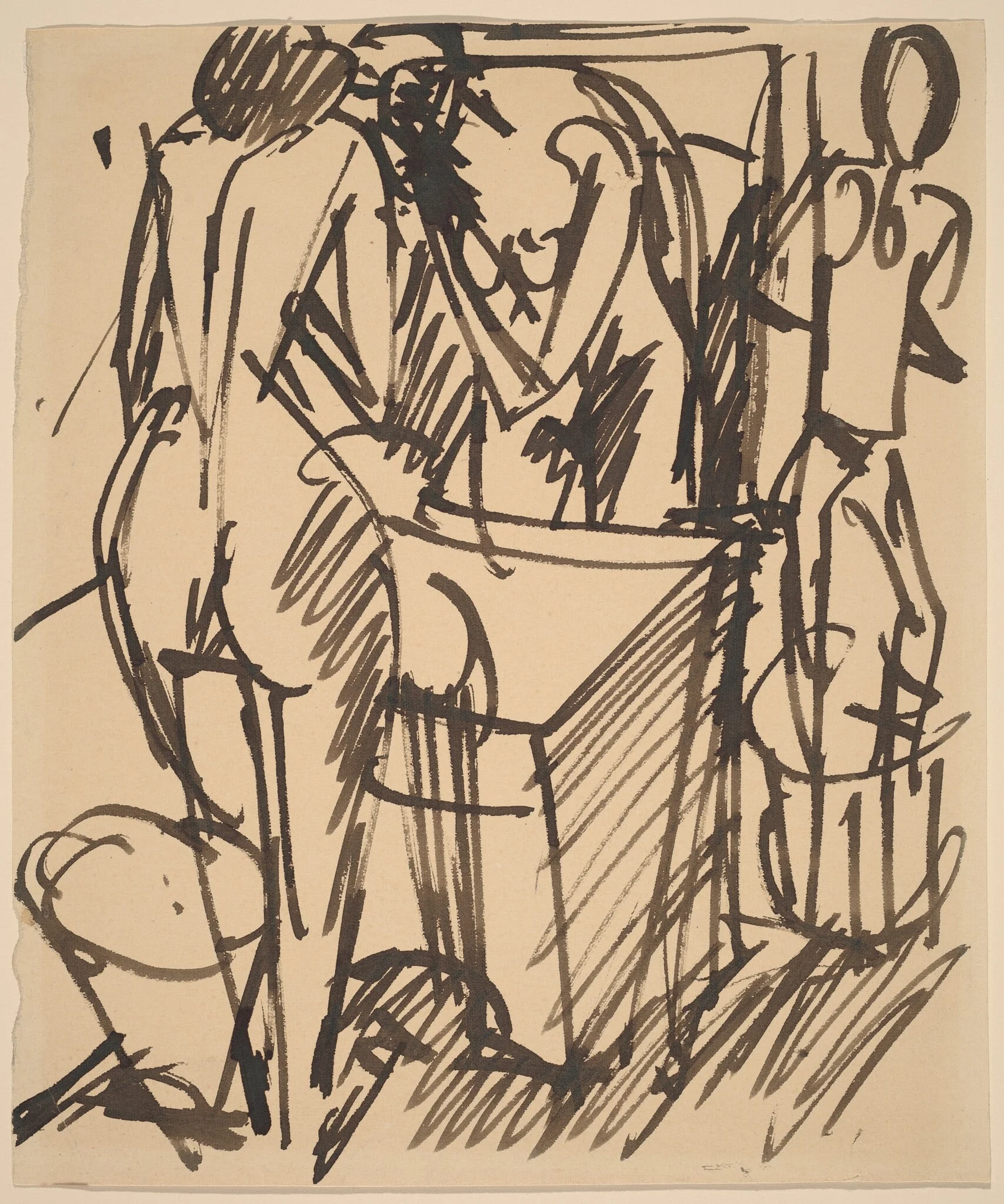 Nude with a Mirror, Standing Before a Washstand, detail