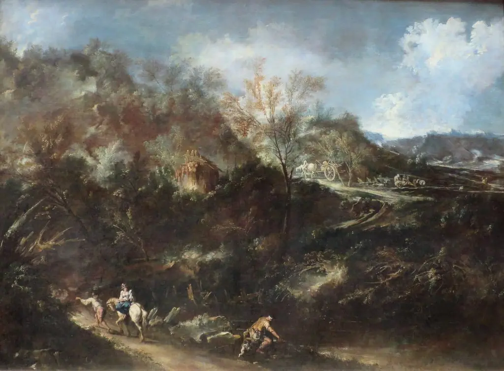 Mountainous Landscape, by Alessandro Magnasco, oil, 1720