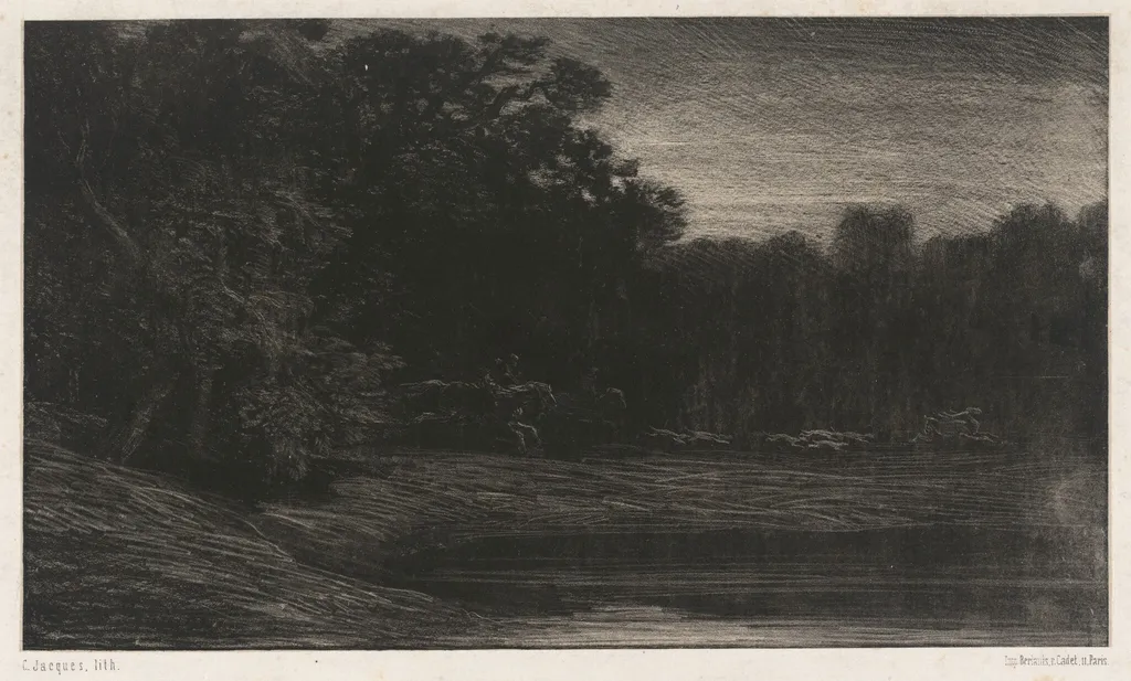 Deer Hunt (La chasse au cerf), by Charles Émile Jacque, ink, 1853