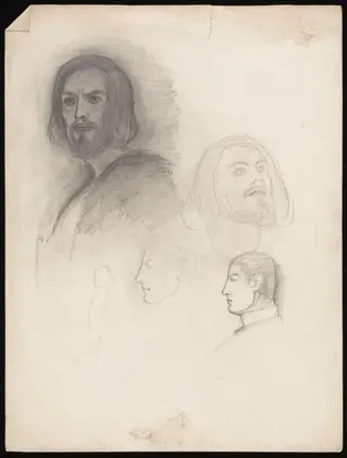 Self portraits of the artist with two male profiles, by Johnston Forbes-Robertson, 1850