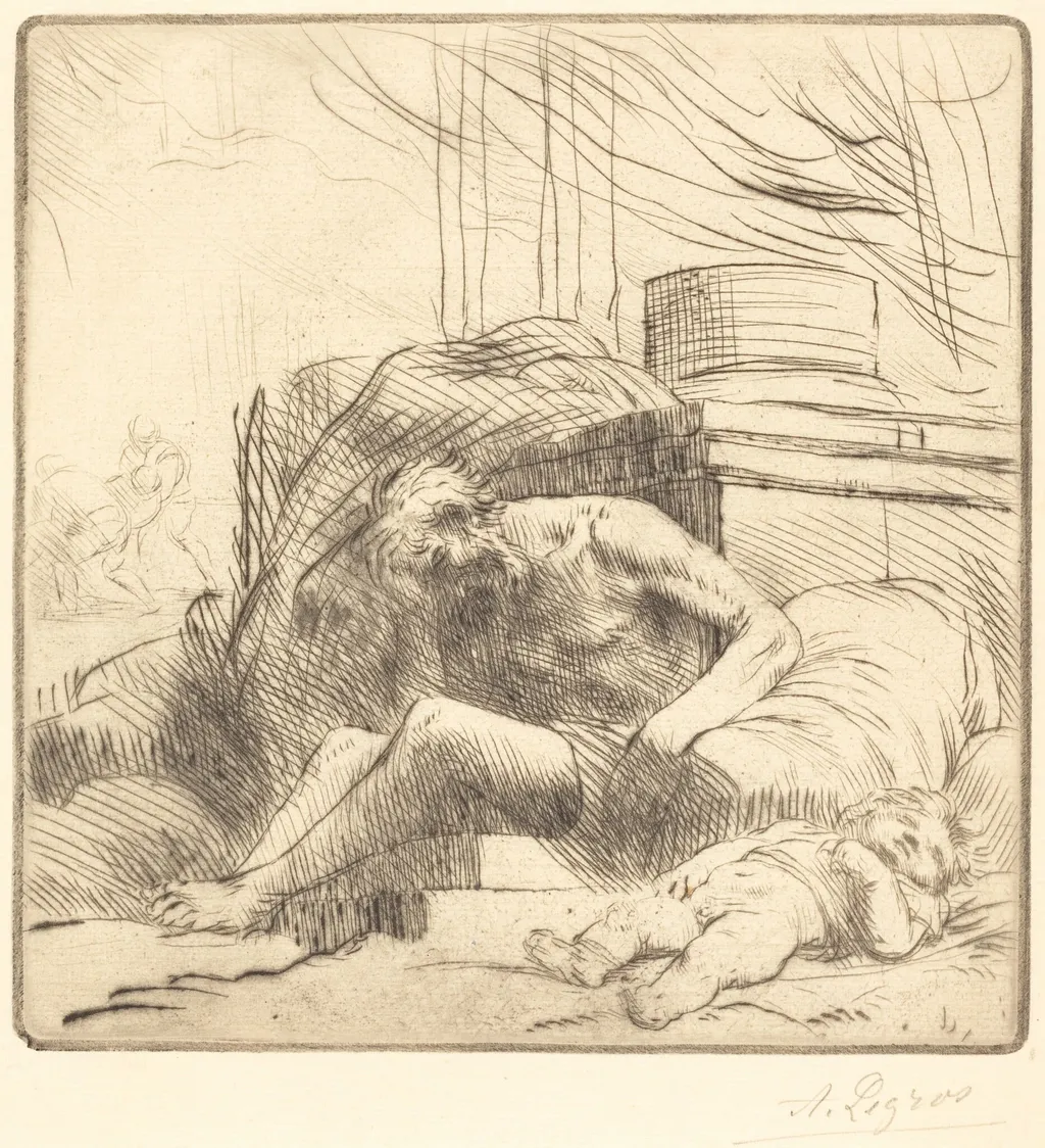Victim of a Fire (Victime d'un incendie), by Alphonse Legros, ink, 1874