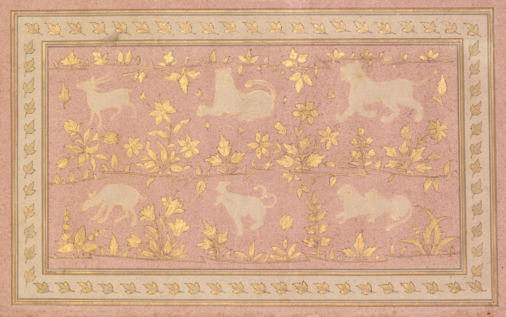 Stenciled Scenes of Lion and Gazelle (verso), detail