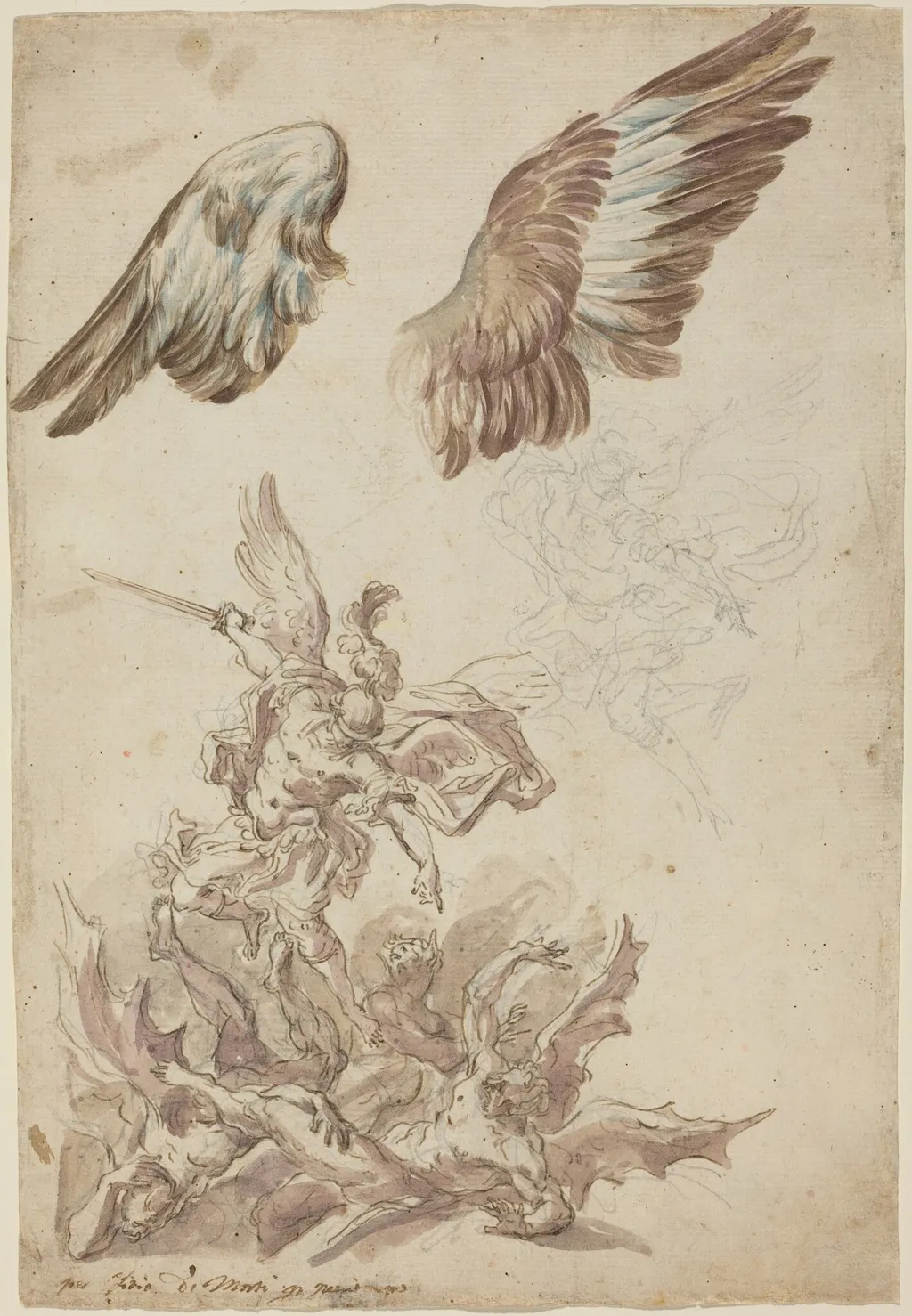 Studies for Saint Michael Defeating the Rebel Angels, by Nicolò Ricciolini, chalk, 1730