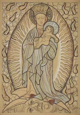 Madonna and Child. Artistic reconstruction of a stained-glass panel from the Dominican church in Kraków, by Stanisław Wyspiański, gouache, 1898