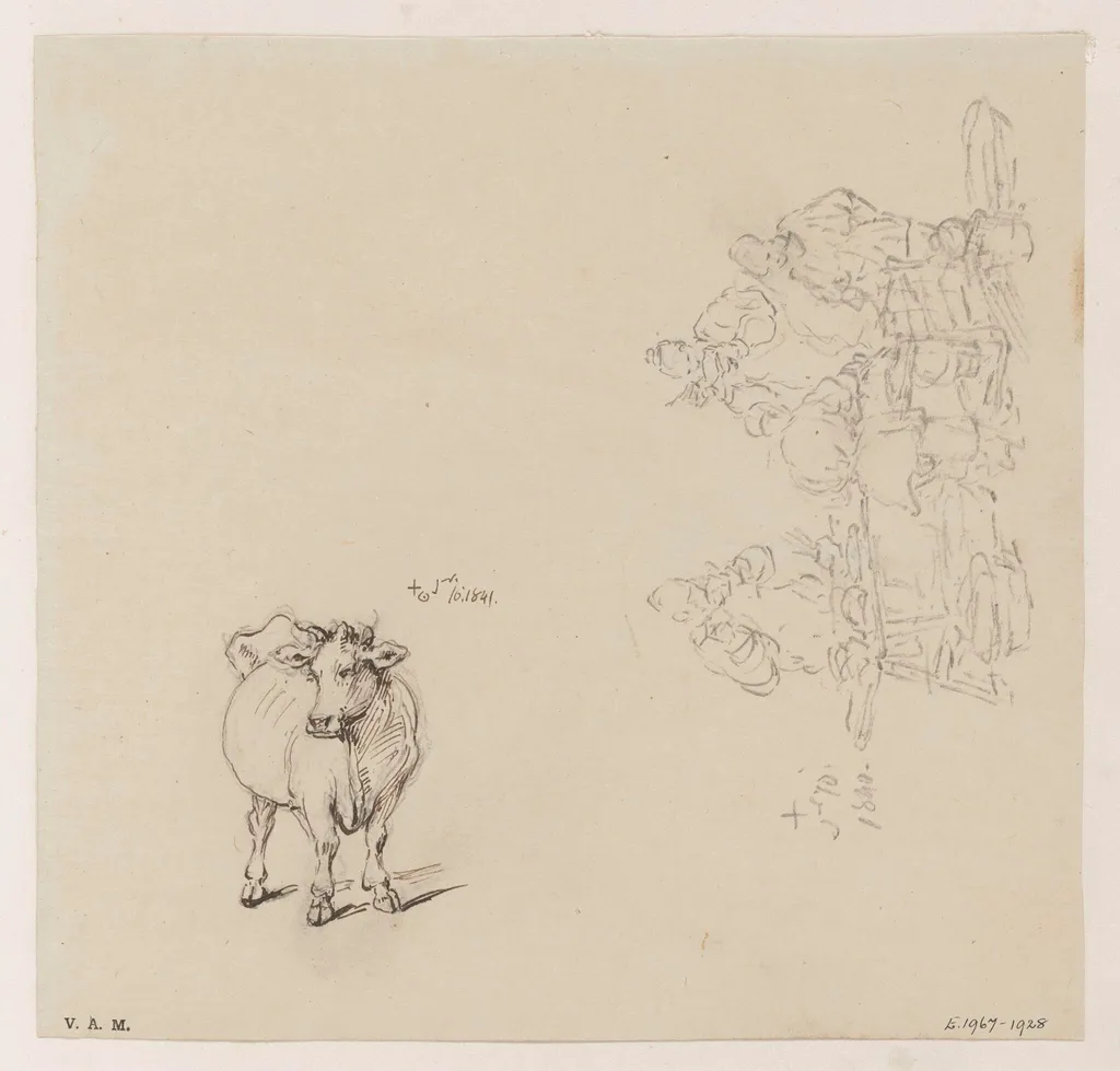A cow, and a group of figures, by George Chinnery, 6
