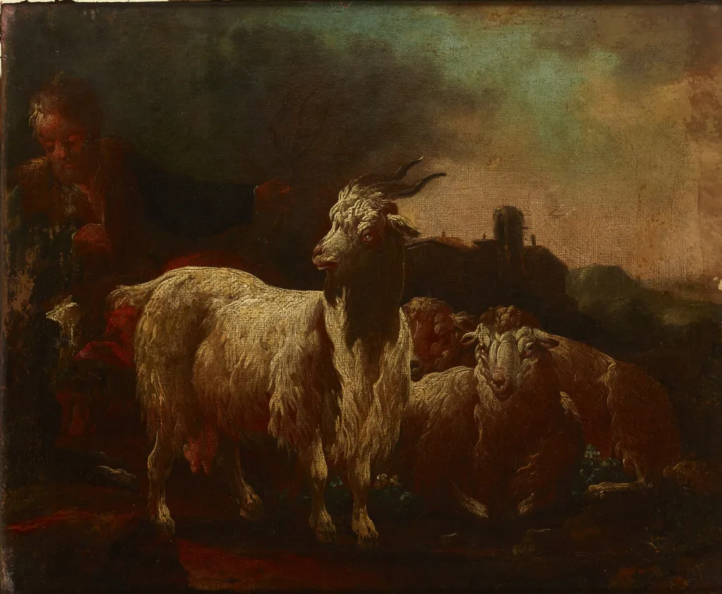 Goats and Sheep, by Philipp Peter Roos, oil, 1696