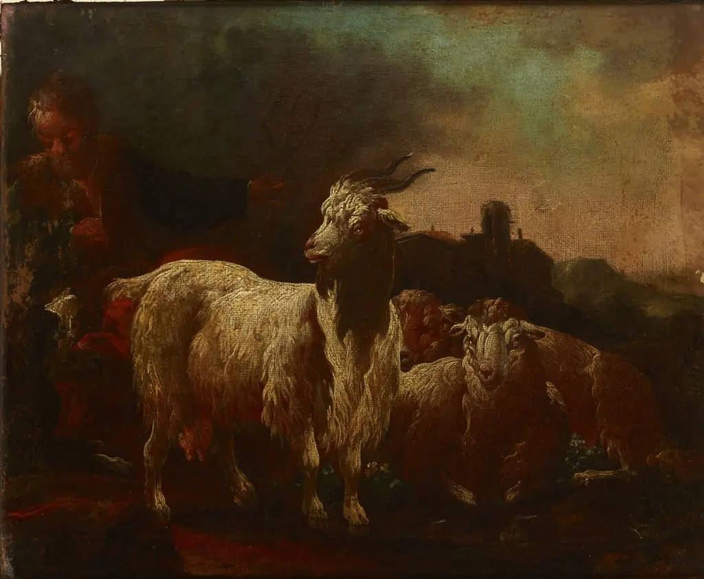 Goats and Sheep, by Philipp Peter Roos, oil, 1696