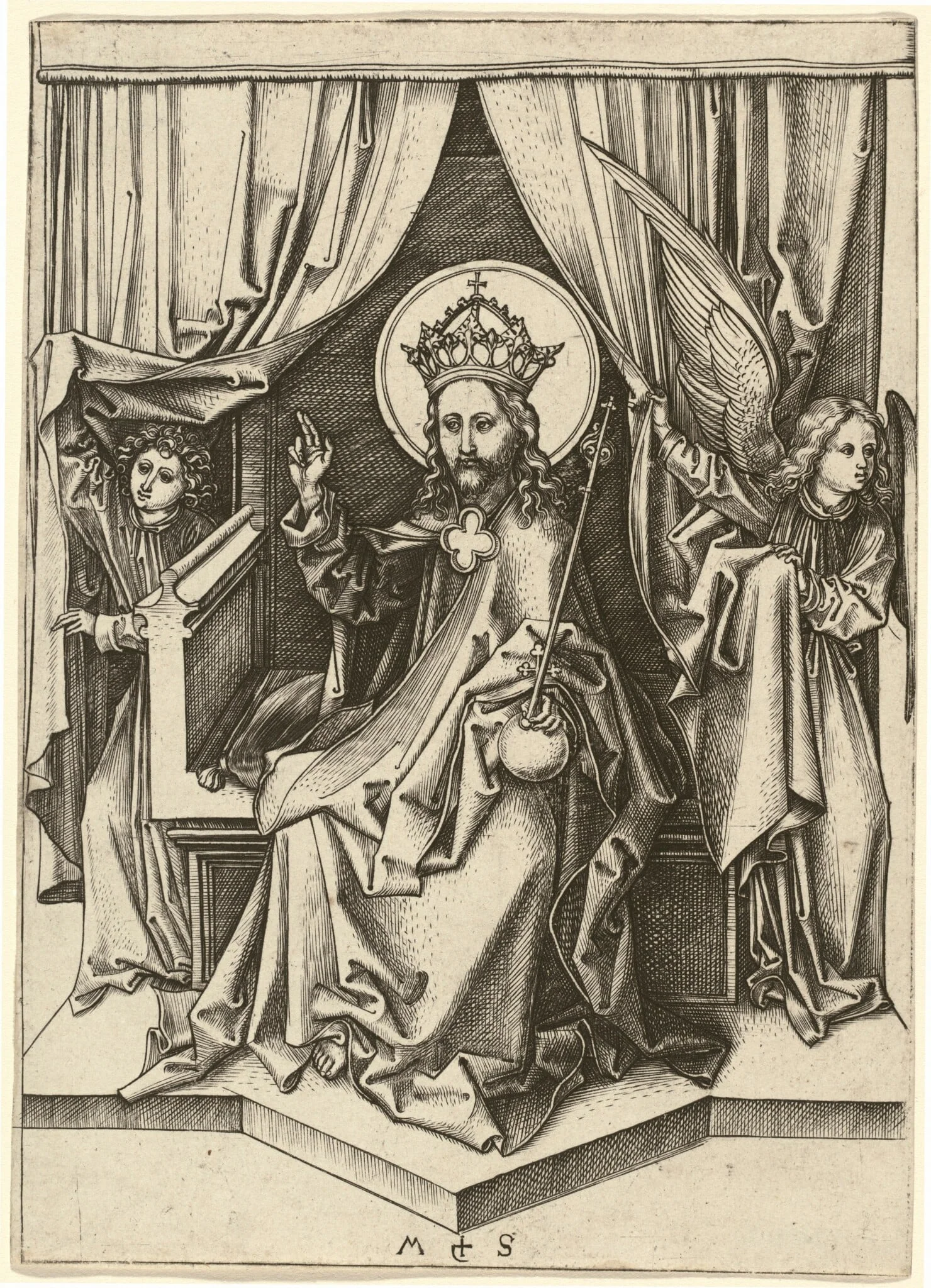 Christ Enthroned, with Two Angels, detail