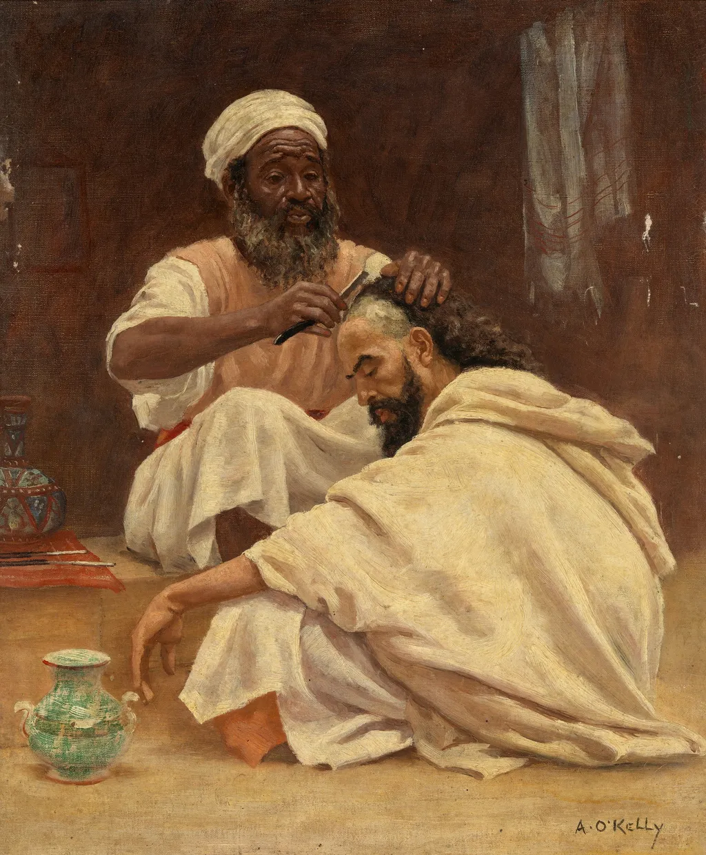 A Barber, Morocco, by Aloysius O'Kelly, oil