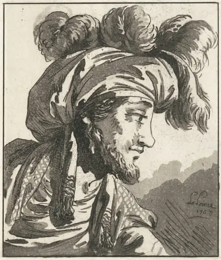 Head of a Turbaned Man without a Moustache, by Jean-Baptiste Le Prince, ink, 1768