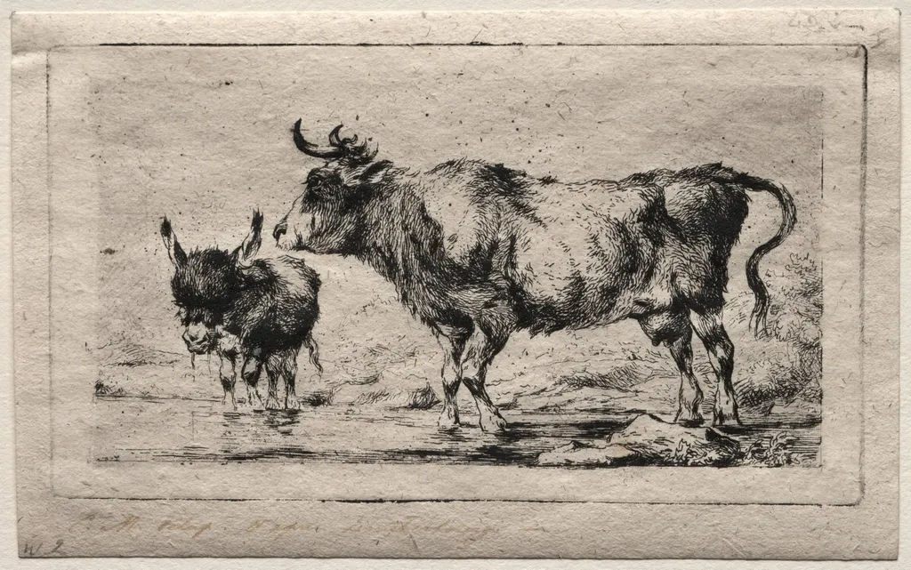 Cow and Ass, by Charles Meryon, 1849