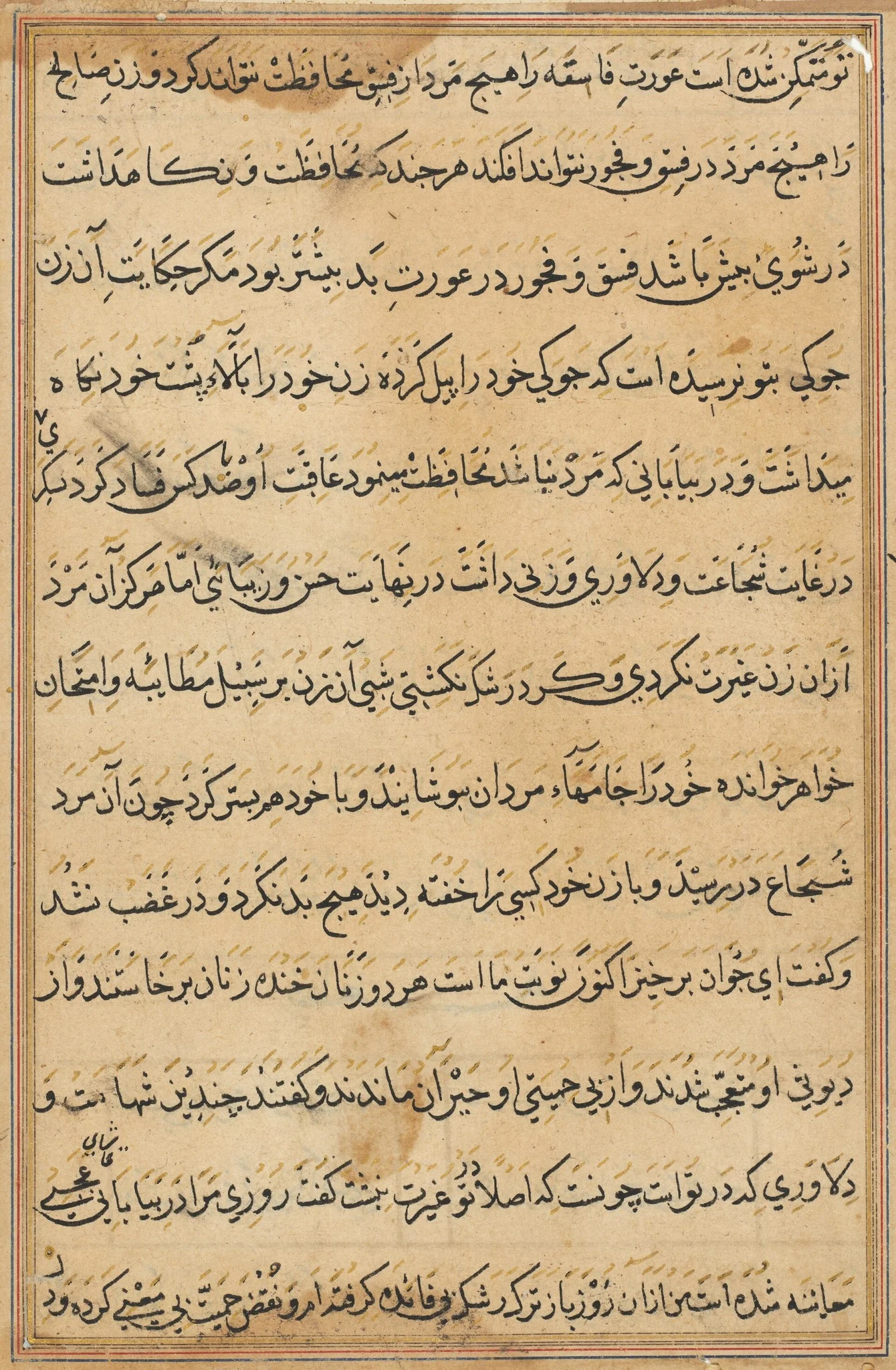 Page from Tales of a Parrot (Tuti-nama): text page, detail