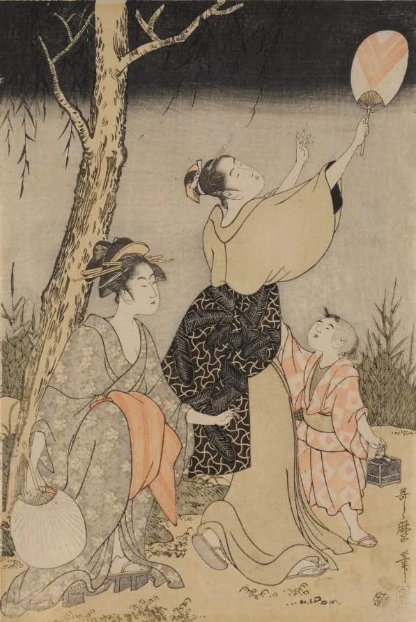 Catching Fireflies Beneath a Willow Tree (left), detail