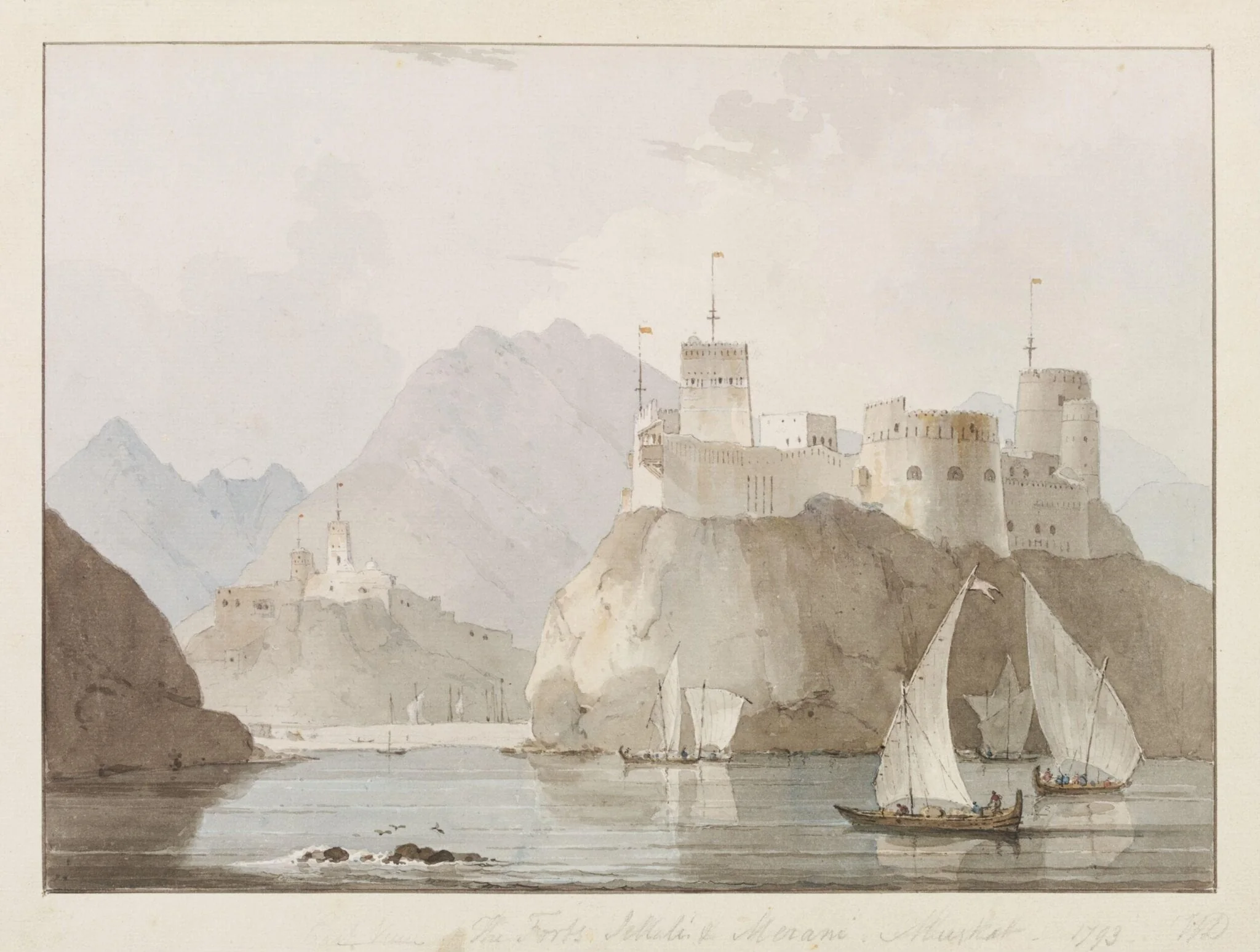 East View of The Forts Jellali & Merani, Muscat, detail