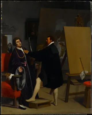 Aretino in the Studio of Tintoretto, by Jean Auguste Dominique Ingres, oil, 1848