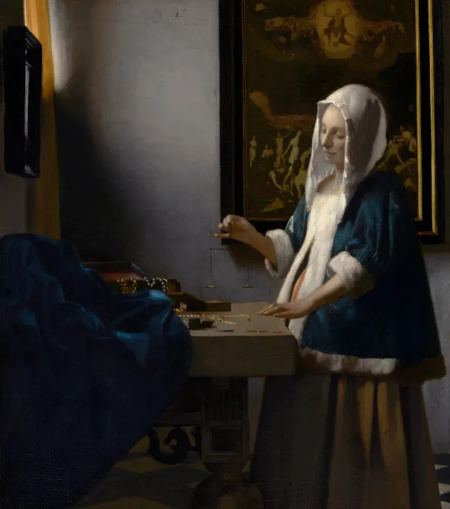 Woman Holding a Balance, c. 1664. The scales are empty; the verdict is suspended.