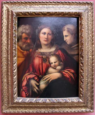 Die Heilige Familie mit dem Heilige Franziskus, by Battista Dossi, paint, 1513