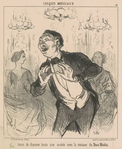 En train de charmer toute une société ..., by Honoré Daumier, ink, 1852