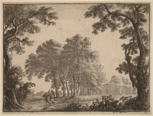 Landscape with Tobias and the Angel, by Gilles Neyts, ink, 1655