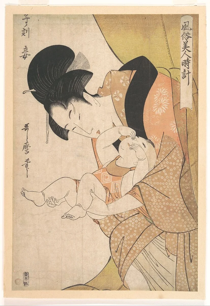 風俗美人時計 子ノ刻 妾|Midnight: Mother and Sleepy Child, detail
