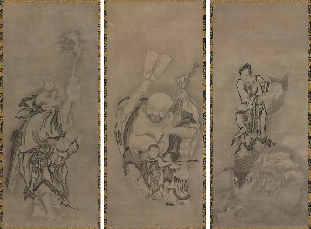 Hotei with Daoist Immortals, by Kyūseki Tomonobu, unspecified, 1700