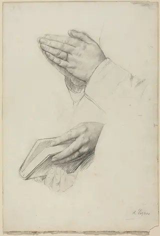 Two Studies of Hands, by Alphonse Legros, graphite, 1874