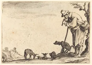 Shepherd Playing Flute, by Jacques Callot, ink, 1622
