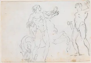Two Studies of the Statue of Alexander and Bucephalus [verso], by Hubert Robert, chalk, 1760