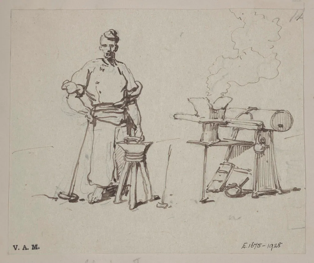 A Chinese blacksmith by his anvil, by George Chinnery, 19